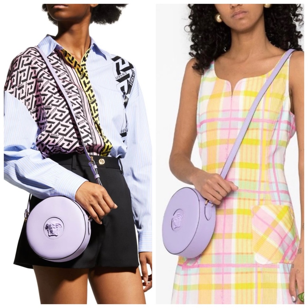 NWT! Versace La Medusa Lilac/Purple Leather Disco Round Crossbody Bag